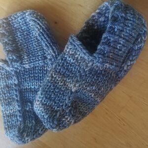 Hand Knit Cozy Blue Slippers